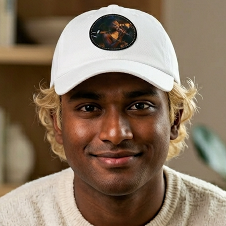 Soul Jazz Singer Dad Hat — Round Leather Patch Cap